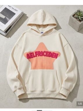 Aelfric Eden Cream Hoodie with Pink and Orange Star